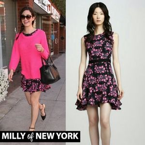 Siena Flounce Silk Dress Floral Black Pink